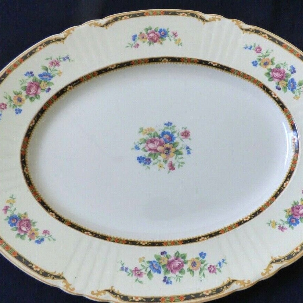 VTG Myott Staffordshire England 12.5x9.75 Oval Serving Platter Floral rose Chic